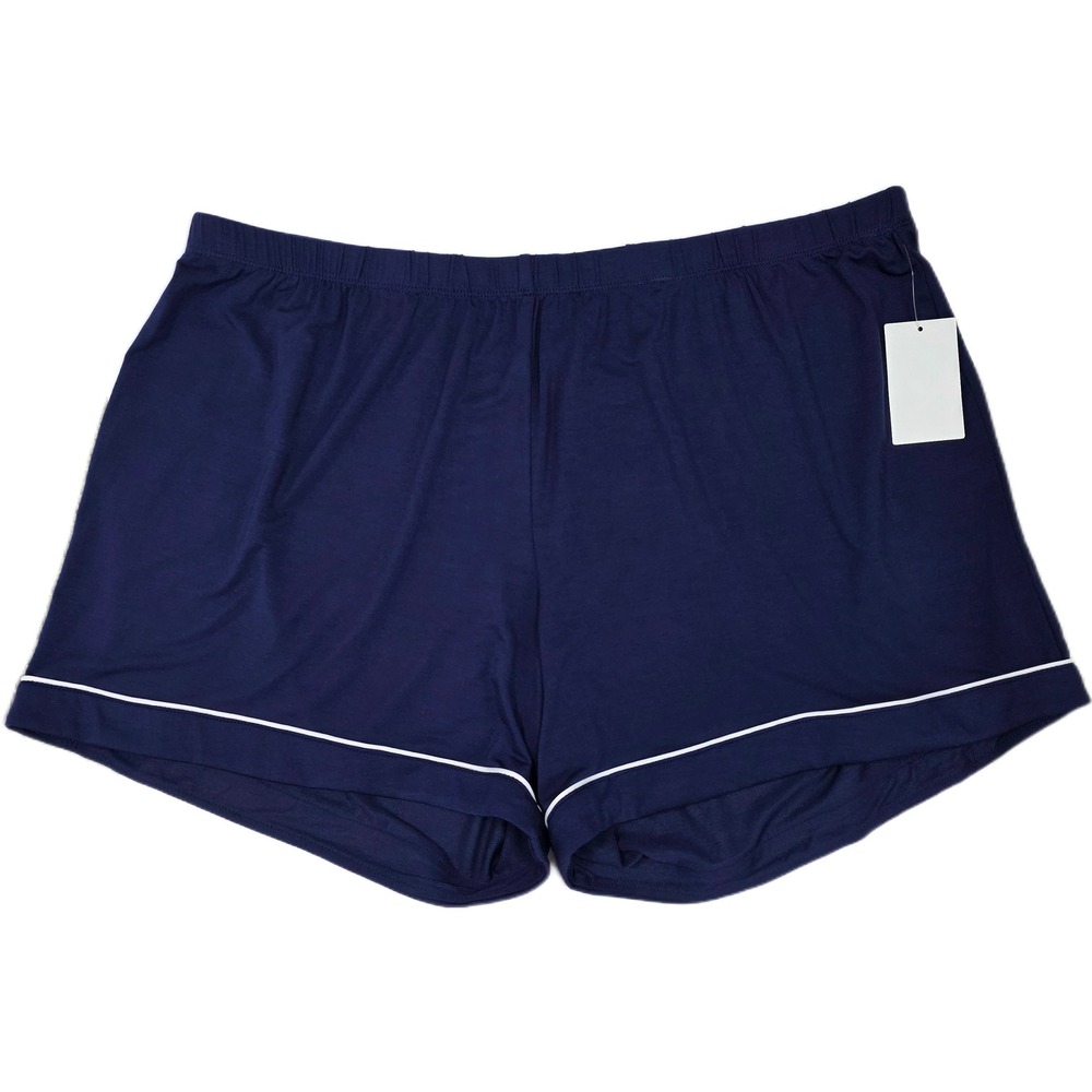 Nordstrom Pajama Shorts Set Blue w/White Piping Tencel Modal Long Sleeve - Picture 7 of 9